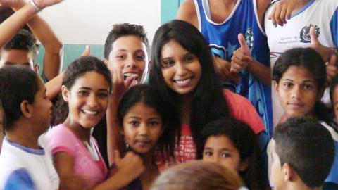 Cheryl Perera with at-risk Brazilian children